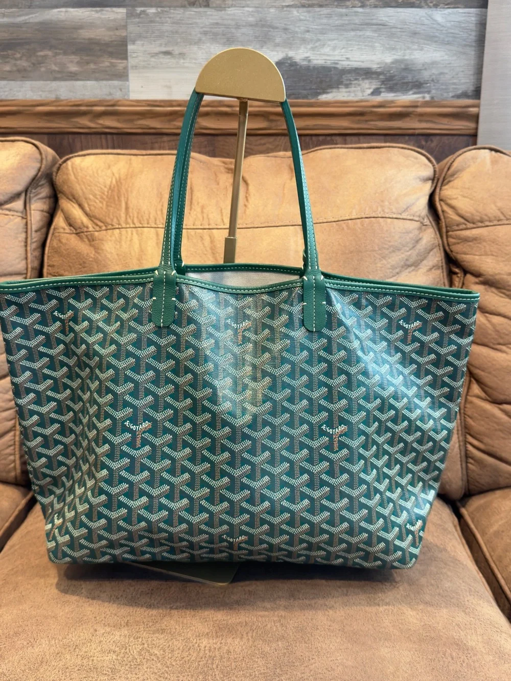 Goyard Green Patterned St. Louis Tote with Matching Pouch Size pm
